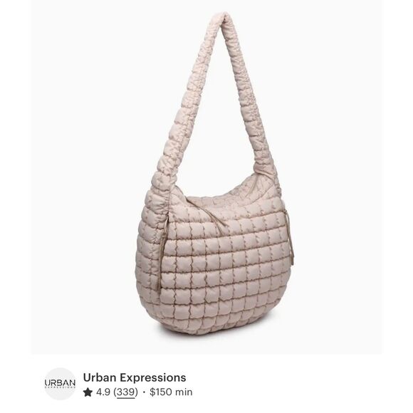 Urban Expressions Tamsin Quilted Puffer Hobo Bag Cream Shoulder Tote NWT